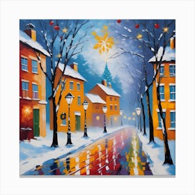 Winter city landscape, palette knife stile, AI Canvas Print