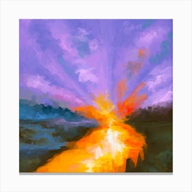 Purple Sunset Painting  Square Canvas Print