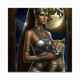 Egyptian Woman With Cat Canvas Print