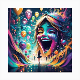 Colorful Girl With Balloons Canvas Print