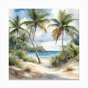 Tropical Beach With Palms 1 Canvas Print