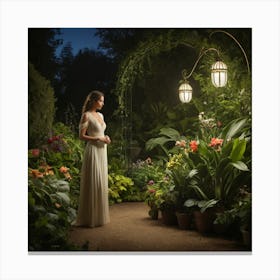 Bride In A Garden with light Canvas Print