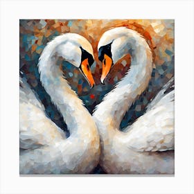 Oil Painting Of Two Swans Making A Love Heart Canvas Print