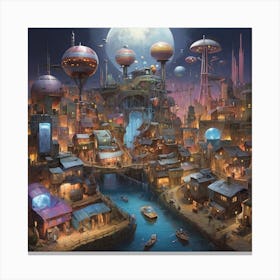 City Under The Moon Canvas Print