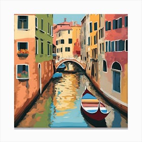 Beautiful Venice canals with gondolas and bridges, charming, romantic, high detail, cityscape, Paul Klee art style Canvas Print
