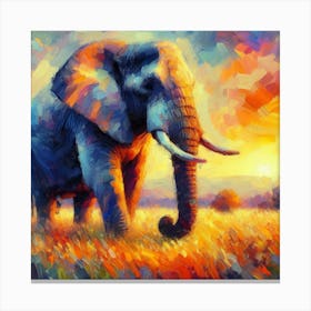 Elephant At Sunset Impressionistic Painted Style Canvas Print