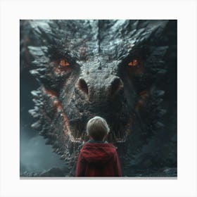 Boy Standing In Front Of A Dragon Canvas Print