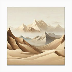 Beige landscape wall art simple mountains 2 Canvas Print