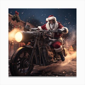 Black Santa Claus Riding A Motorcycle Canvas Print