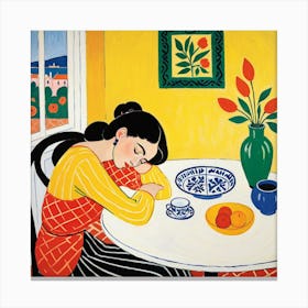 Woman Sleeping At The Table 3 Canvas Print