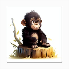 Cute Chimpanzee Sitting On Stump Canvas Print
