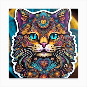 Psychedelic Cat Whimsical Bohemian Enlightenment Print 1 Canvas Print