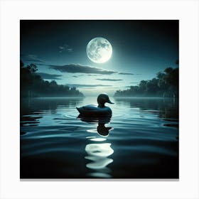 Duck On A Moonlit Serene Lake Canvas Print
