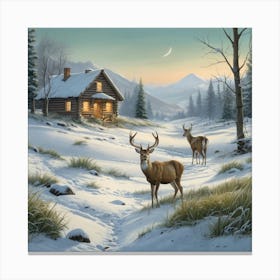 Deer In The Snow 30 Canvas Print