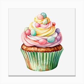 Watercolor Cupcake Illustration Canvas Print