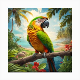 Tropical Parrot On A Branch Canvas Print