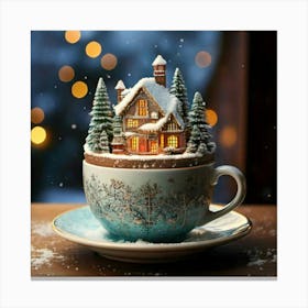 Firefly Charming Miniature Winter Cottage In A Cozy Cup 77819 (2) Canvas Print