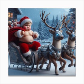 Santa Claus And Reindeer Canvas Print