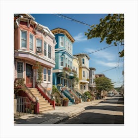 Row Of Houses In Brooklyn Canvas Print