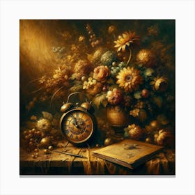 Flowers And A Clock Canvas Print