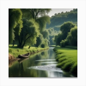 Boat On A River 2 Canvas Print