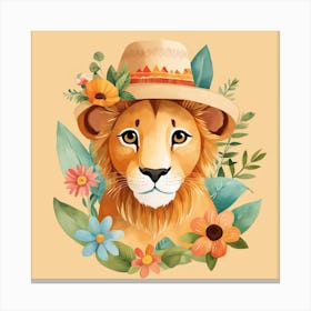 Floral Baby Lion Nursery Painting (13) Canvas Print