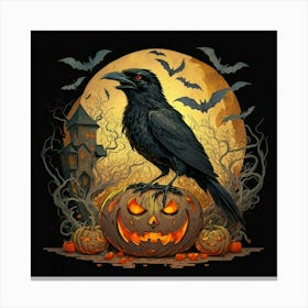 Raven On Pumpkin 1 Canvas Print