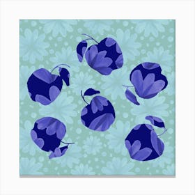 Navy Blue Floral Apples On Mint Pattern  Canvas Print
