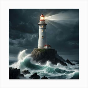Lighthouse In The Storm Canvas Print