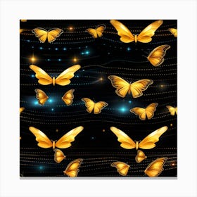 Golden Butterflies On A Black Background Canvas Print