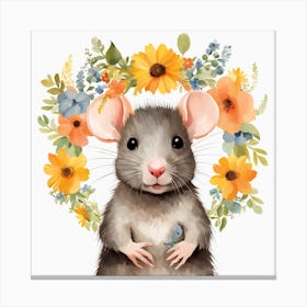 Floral Baby Rat Nursery Illustration (37) Canvas Print