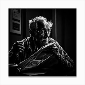 Old Man Reading Newspaper Canvas Print