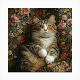 Cat In A Floral Pattern Art Canvas Print