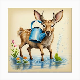 Deer Watering 2 Canvas Print