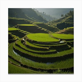 A Tranquil Rice Terrace In Southeast Asia With Lush Green Paddies And A Blue Sky 2 Canvas Print