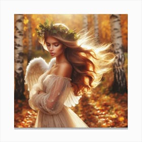 Beautiful Angel In Autumn Forest Canvas Print