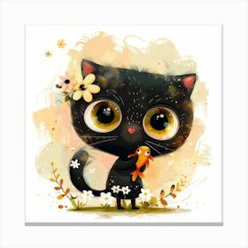 Black Cat With Flowers 12 Canvas Print