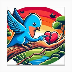 Blue Bird With Broken Heart 2 Canvas Print