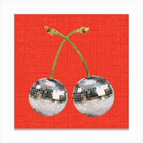 Retro Mirrorball Disco ball Cherries, 70s vibes, retro vibes cherries Canvas Print