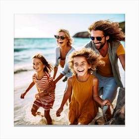 Happy Family On The Beach 3 Canvas Print