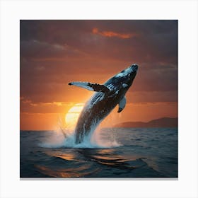 Humpback Whale Jumping At Sunset Canvas Print