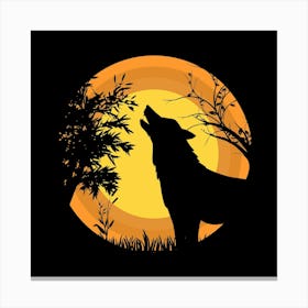 Wolf Moon Wild Grass Nature Animal Night Silhouette Canvas Print