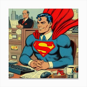 Superman sitting at a cubical, 1930's comic Canvas Print