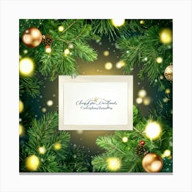 Christmas Card Blank Central Focus Surrounded By Evergreen Branches Laden With Glistening Ornamen Canvas Print