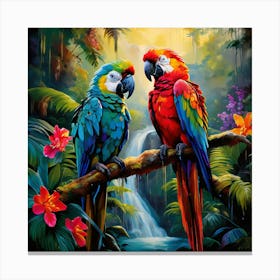 Parrots In The Jungle art print Canvas Print