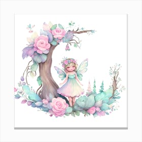 Enchanting Fairy Sitting Amongst Flowers And Trees Canvas Print