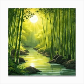 A Stream In A Bamboo Forest At Sun Rise Square Composition 193 Canvas Print
