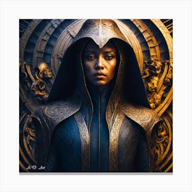 A Mystical Priest Women In Indigo Ink And Gold Canvas Print