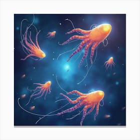 Watercolor Glowing Alien Creatures Swimming In The Depths Of Cosmic Space 1 Canvas Print