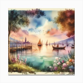 Watercolor Of A Lake 3 Canvas Print